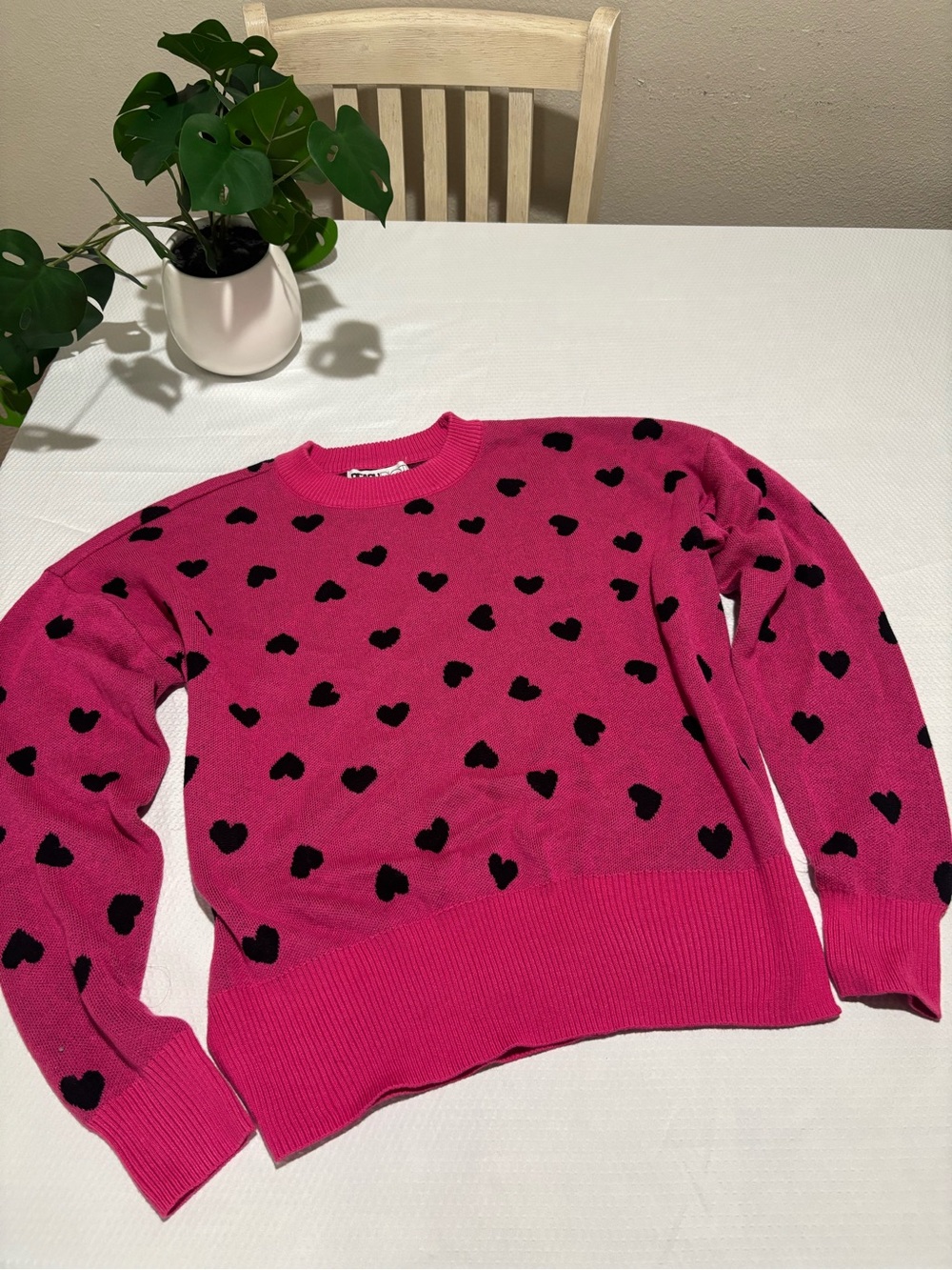 Beach Riot Hot Pink Heart-Print Knit Pullover
